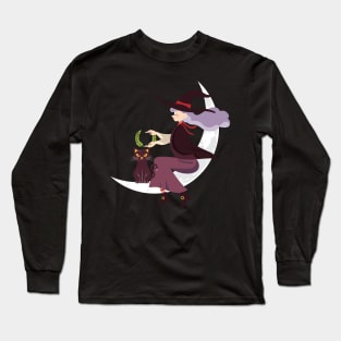 Vintage Halloween Woman And Cat Long Sleeve T-Shirt